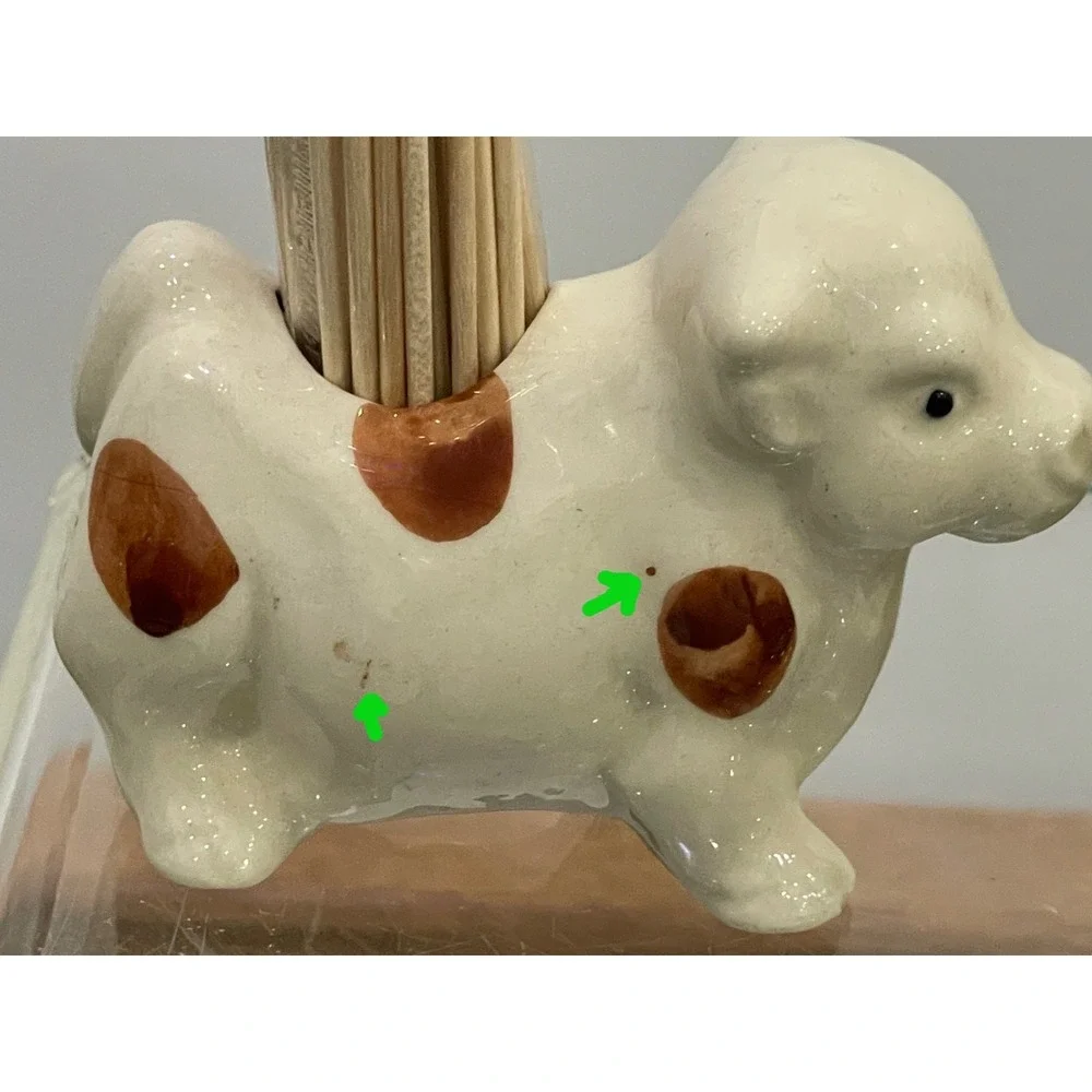 Cow Toothpick Holder Ceramic Vintage Set of 2 White Brown 3.25